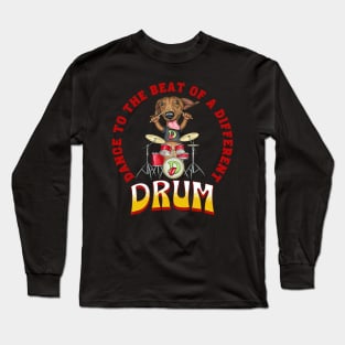 Funny Doxie cute Dachshund dog Drumming rockin and rolling Long Sleeve T-Shirt